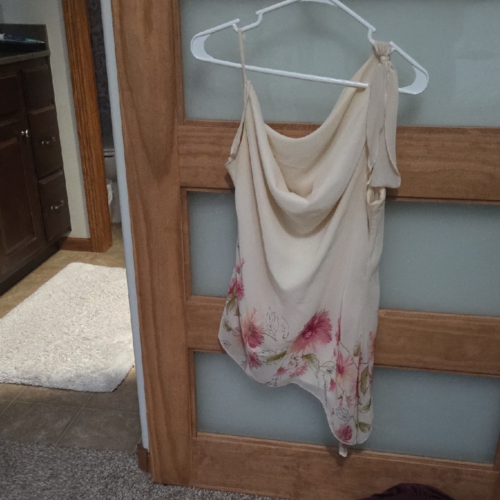 Cream Asymmetrical Sleeveless Blouse